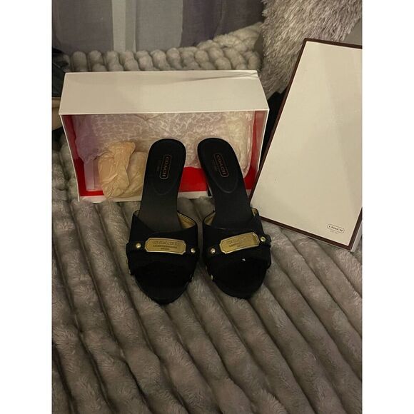 Coach abella slides/shoes/heels sz 10 black/gold - Picture 7 of 9